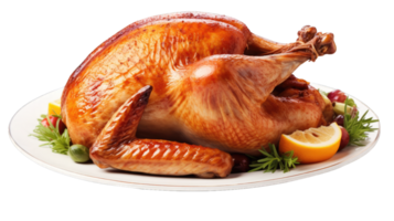 AI generated Platter of cooked turkey with garnish on transparent background png