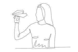 Illustration of a woman playing a paper airplane vector