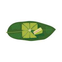 Cooked sticky rice cake slices on a banana leaf vector illustration isolated on white background, top view. Element for Tet holidays, Vietnamese New Year concept.