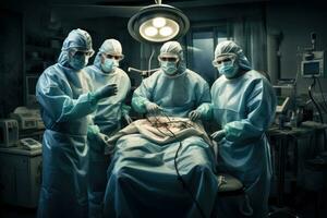 AI generated Team surgeon at work in operating room. Group of surgeons in operating room with surgery equipment, A team of doctors in the hospital, Background with selective focus, AI Generated photo