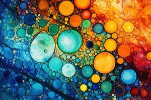 AI generated abstract colorful background with circles of different sizes and colors. macro, Abstract background created through a combination of dot painting and alcohol ink, AI Generated photo