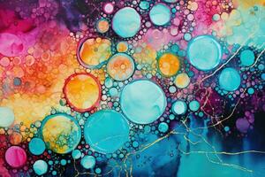 AI generated Abstract colorful watercolor background with bubbles. Hand drawn watercolor illustration, Abstract background created through a combination of dot painting and alcohol ink, AI Generated photo