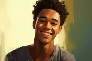 ai generado retrato de un hermoso joven africano americano hombre sonriente, un raza mixta hombre sonriente, ai generado foto