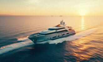 AI generated a large motor yacht at sunset photo