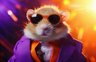 AI generated a hamster is wearing a leather jacket and sunglasses photo