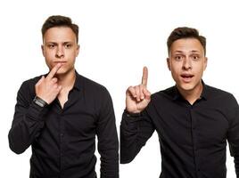 Stylish young man posing and looking at the camera, isolated on a white background photo