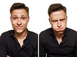 Stylish young man posing and looking at the camera, isolated on a white background photo