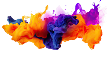 AI generated Colorful violet, orange, and blue marble splash ink expulsion create an transparent  background png