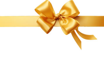 AI generated Gold Ribbon Bow Realistic shiny satin with shadow horizontal ribbon for decorate your wedding invitation card png