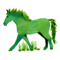 AI generated Green color drawing horse on transparent background png