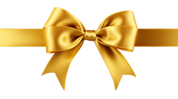 AI generated Gold Ribbon Bow Realistic shiny satin with shadow horizontal ribbon for decorate your wedding invitation card png