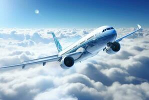 AI generated a large passenger jet is flying through the clouds photo