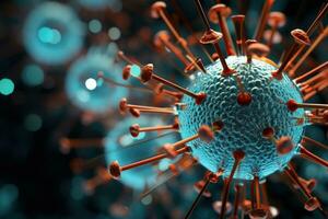 AI generated biological virus in a artificial cell model with metal details photo