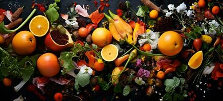 AI generated food waste on a dark background photo