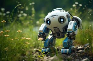 AI generated a robot in a gardening space is being used to grow plants photo