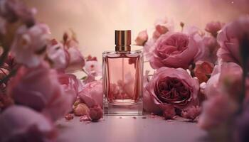 AI generated the magnum rose perfume with roses and flowers photo