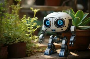 AI generated a robot in a gardening space is being used to grow plants photo