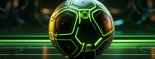 AI generated the futuristic soccer ball has a green lining photo