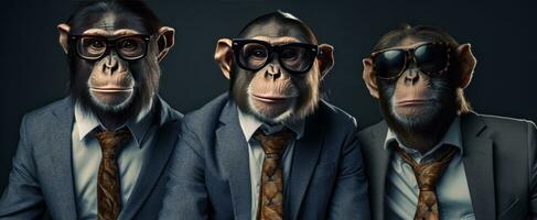 AI generated three monkeys in sunglasses are dressed up for a performance photo