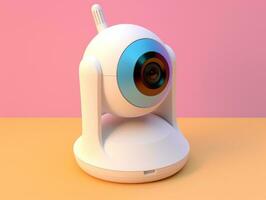 AI generated a white remote security camera is sitting in a rainbow colored background photo