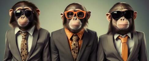 AI generated three monkeys in sunglasses are dressed up for a performance photo