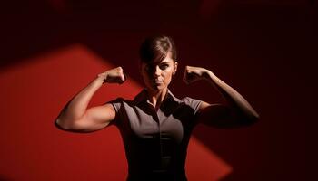 AI generated confident businesswoman with muscle arms photo