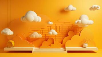 AI generated yellow cloud coming onto an orange wall raytracing photo