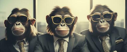 AI generated three monkeys in sunglasses are dressed up for a performance photo