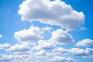 Beautiful blue sky and white cumulus clouds abstract background. Cloudscape background. Blue sky and fluffy white clouds on sunny days. Blue sky and daylight. World Ozone Day. Ozone layer. Summer sky. photo