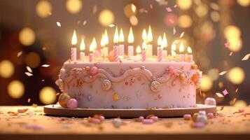 AI generated a cake with candles is placed in front photo