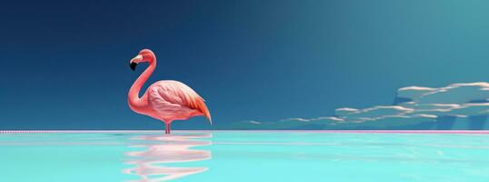 AI generated flamingo sitting in a hat and swimming in the pool photo