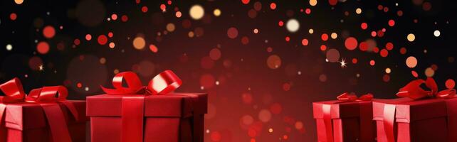 AI generated red and white gift boxes are flying away as hearts appear on them photo