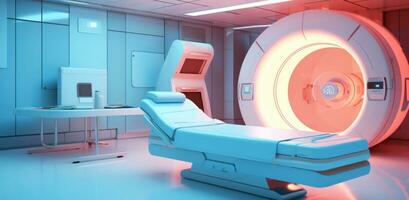 ai generado un imagen de un vacío hospital habitación con un mri máquina foto