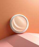 AI generated a white compact cream on a pale pink wall photo