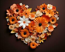 AI generated an orange background has flowers arranged in a heart shape on it photo