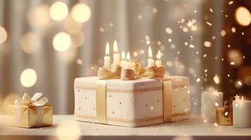 AI generated cake with candles and gifts photo