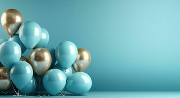 AI generated colorful birthday balloons over the blue background photo