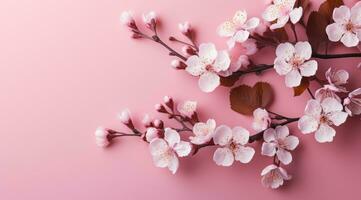 ai generado primavera flores en un rosado antecedentes foto