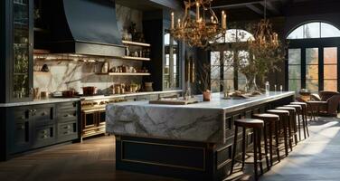 AI generated the marble kitchen is made up of white marble and wooden cabinets photo