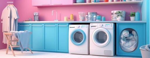 AI generated a laundry room with a lot of blue photo