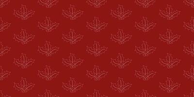 Red seamless background with white outlines of holly berries, symbols of Christmas and New Year. Vector illustration.