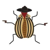 Colorado potato beetle in the form of a bandit from the wild west. Simple icon in cartoon style. Vector illustration isolated on white background.