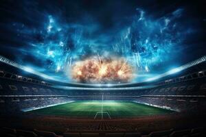 AI generated Stadium lights and flashes 3D rendering elements of this image furnished by NASA, American football stadium in lights and flashes, AI Generated photo