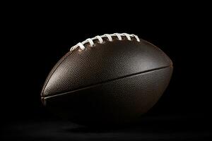 AI generated American football ball isolated on black background. Close-up image, American football ball close up on a black background, AI Generated photo