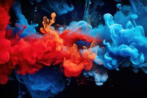 AI generated Colorful ink in water on a black background. Abstract background, Acrylic blue and red colors in water, Ink blot, Abstract black background, AI Generated photo