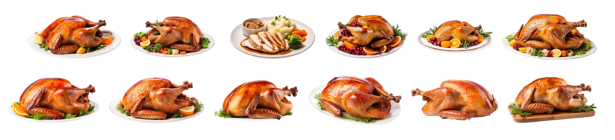 AI generated A Group of Thanksgiving turkey set on transparent background. Thanksgiving Day png