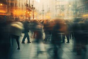 AI generated People walking in London at night, A blurred crowd of unrecognizable people on the street, AI Generated photo