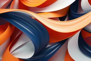 ai generado 3d representación de resumen antecedentes con curvo líneas en naranja y azul colores, 3d hacer de papel cinta rollos, presentando resumen formas para un Moda fondo, ai generado foto