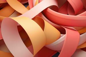 AI generated 3d rendering of abstract background with curved ribbons in red and orange colors, 3D render of paper ribbon rolls, featuring abstract shapes for a fashion background, AI Generated photo
