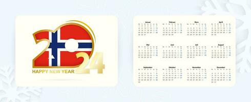 Horizontal Pocket Calendar 2024 in Norwegian language. New Year 2024 icon with flag of Norway. vector